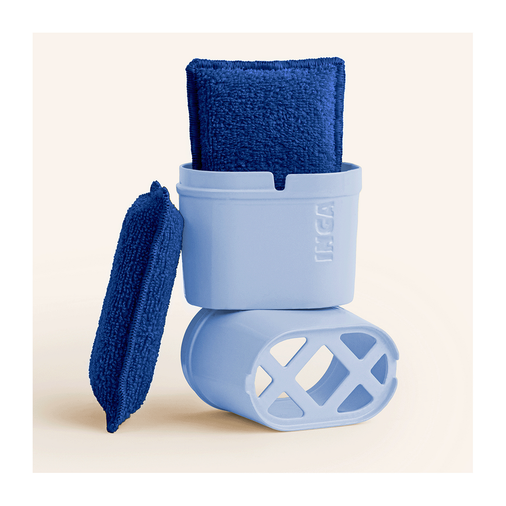 Esponja lavable doble absorción azul con soporte
