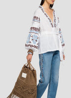 Replay - Blouse Ouverte Broderie Jacquard - White - Femme