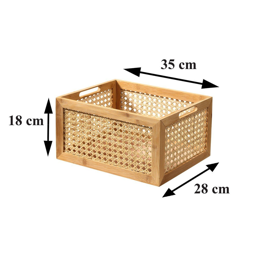 Caja grande de bambú y ratán - Marrón