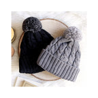 Bonnet Pompon Laine Gris - Femme