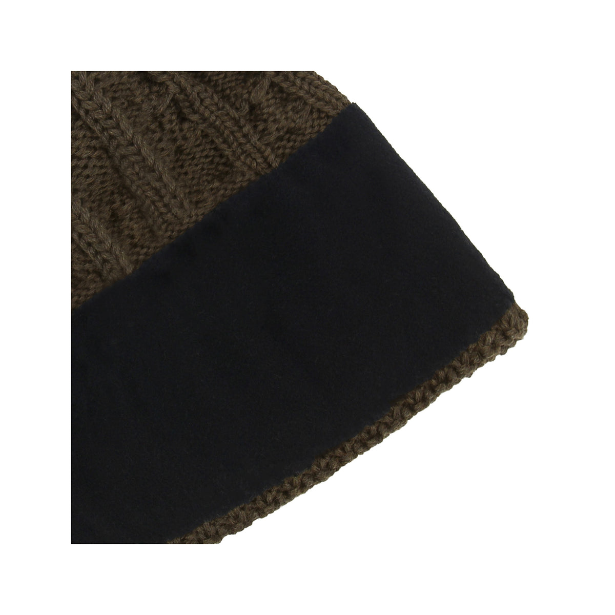 Bonnet Pompon Laine Kaki Noir - Femme
