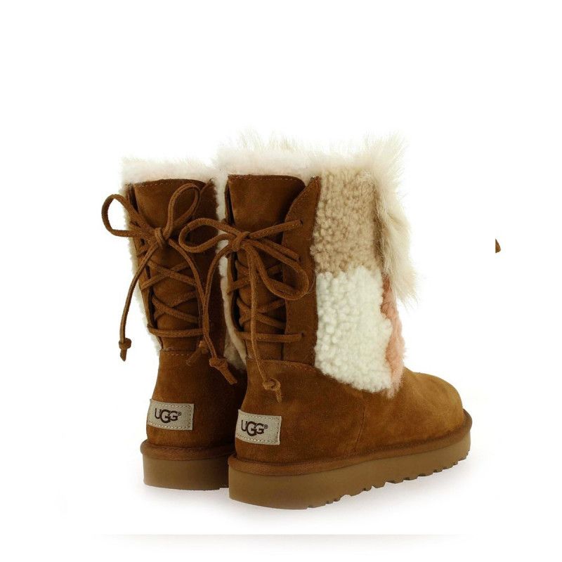 Botas clásicas cortas de pelusa con patchwork - Beige - Mujer