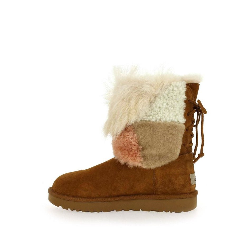 Botas clásicas cortas de pelusa con patchwork - Beige - Mujer