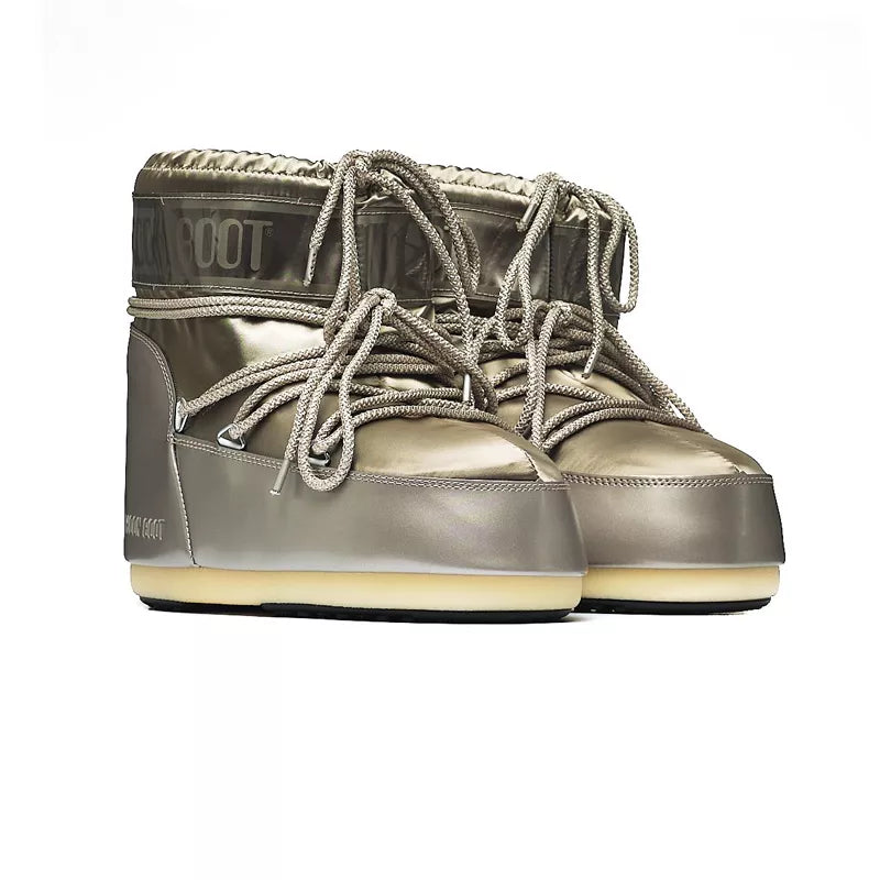 Bota lunar - Botines de satén Icon Low Glance - Satén dorado platino