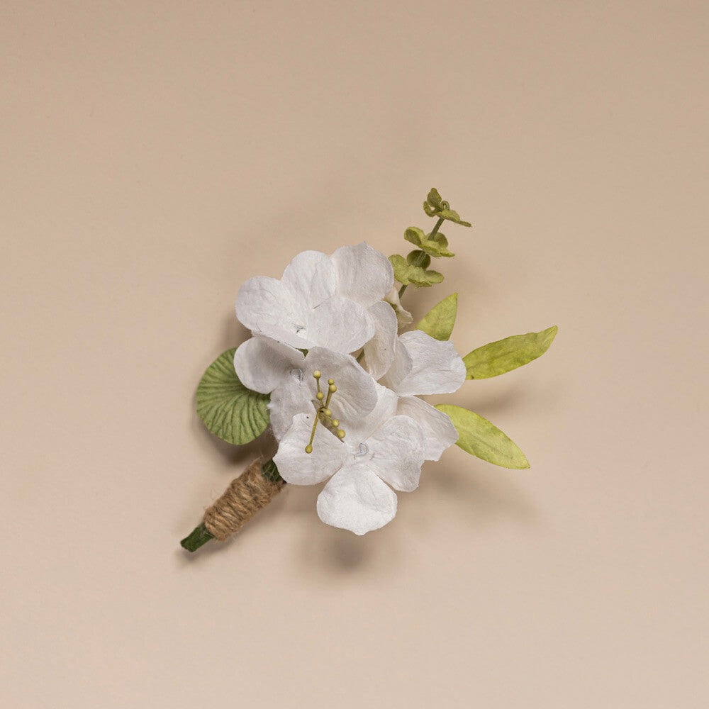 Boutonnière Fleurs En Papier Blanc Et Vert