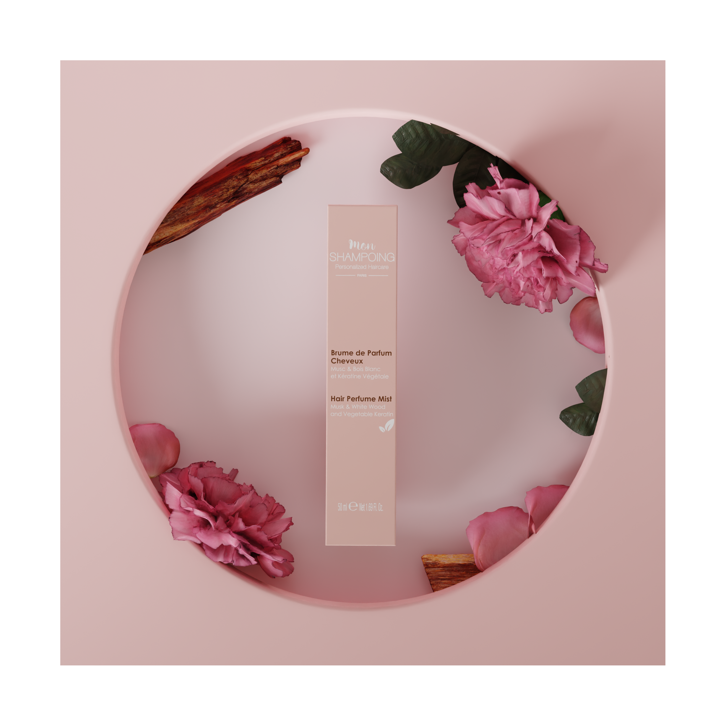 Niebla de perfume de almizcle y madera blanca