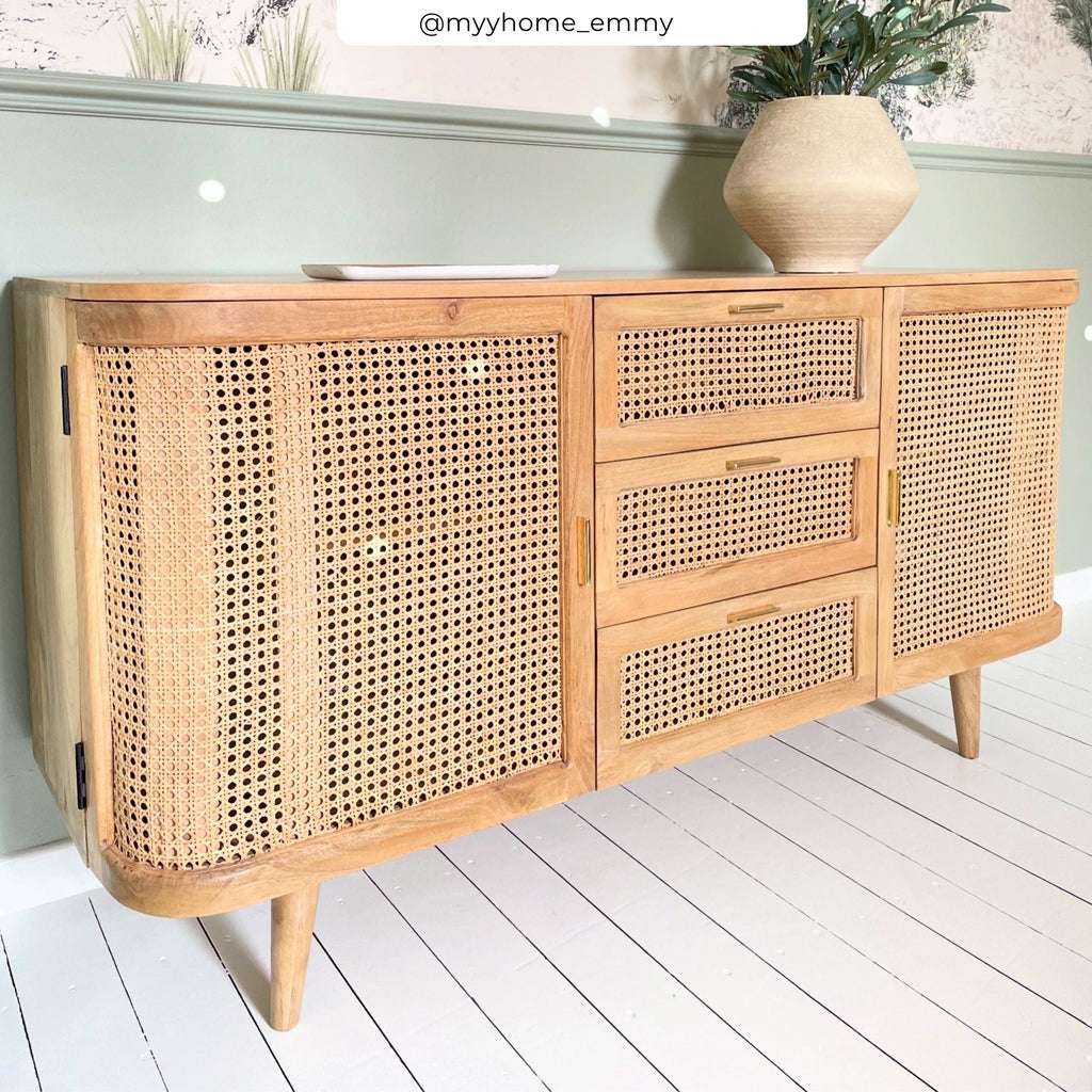 Wava - Buffet En Bois De Manguier Et Cannage