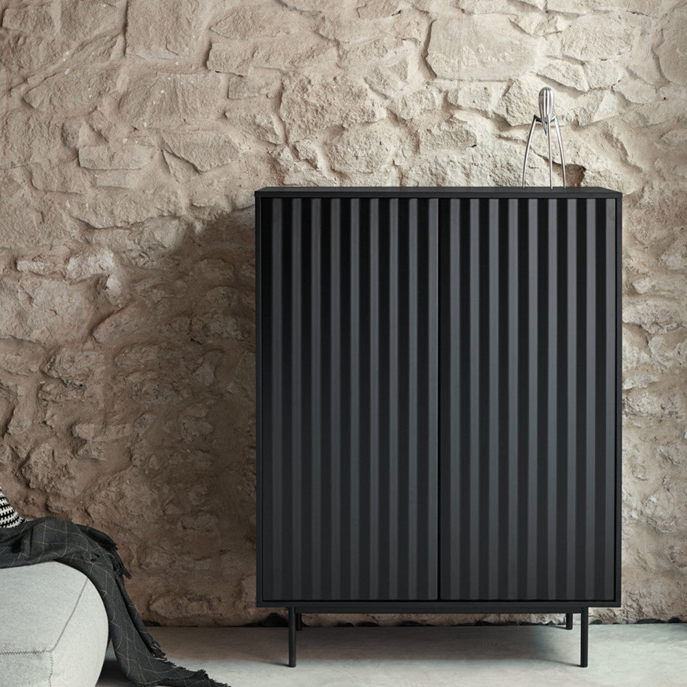 Sierra - Buffet Haut - Bois 2 Portes 2 Tiroirs - Noir
