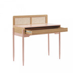 Lilou - Escritorio infantil con 1 cajón - Madera y rejillado - Rosa