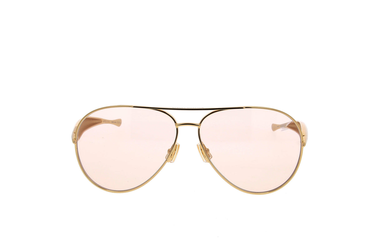 Luxury Eyewear – Okulary Przeciwsłoneczne - Bottega Veneta, okulary przeciwsłoneczne pilotki ze złotą oprawką i różowymi szkłami, widok z przodu