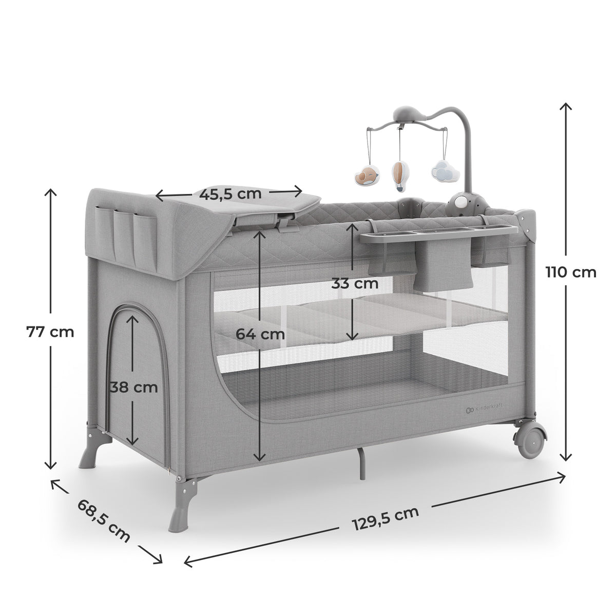 Grey 2-in-1 Leody Up Cot and Travel Cot with Accessories