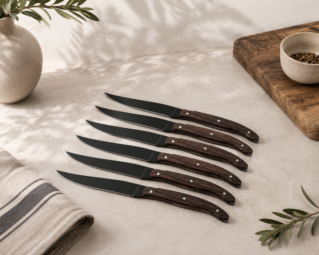 Laguiole Heritage Juego de 6 cuchillos para carne con hoja negra