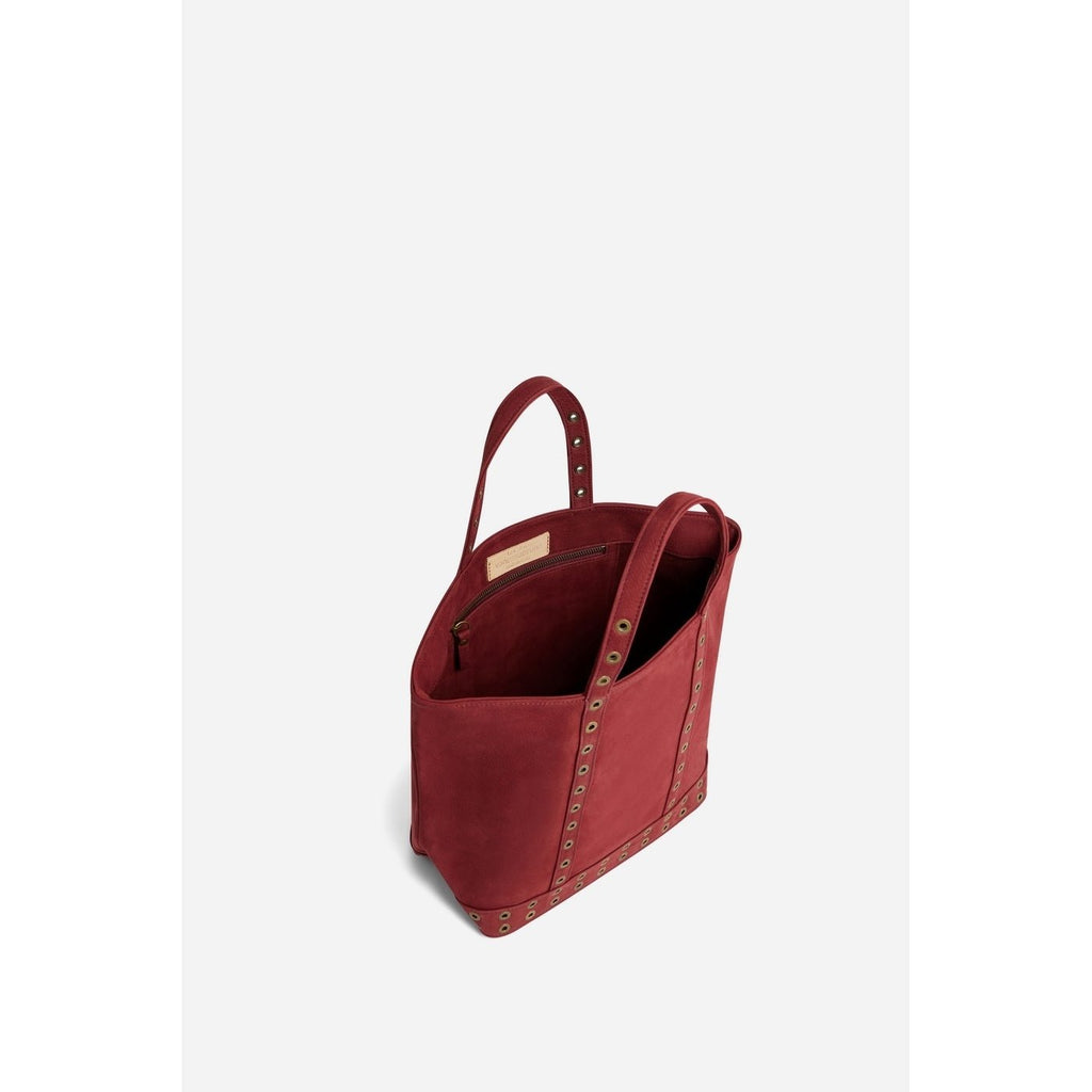 M Nubuck Leather Tote Bag with Eyelets - Carmine