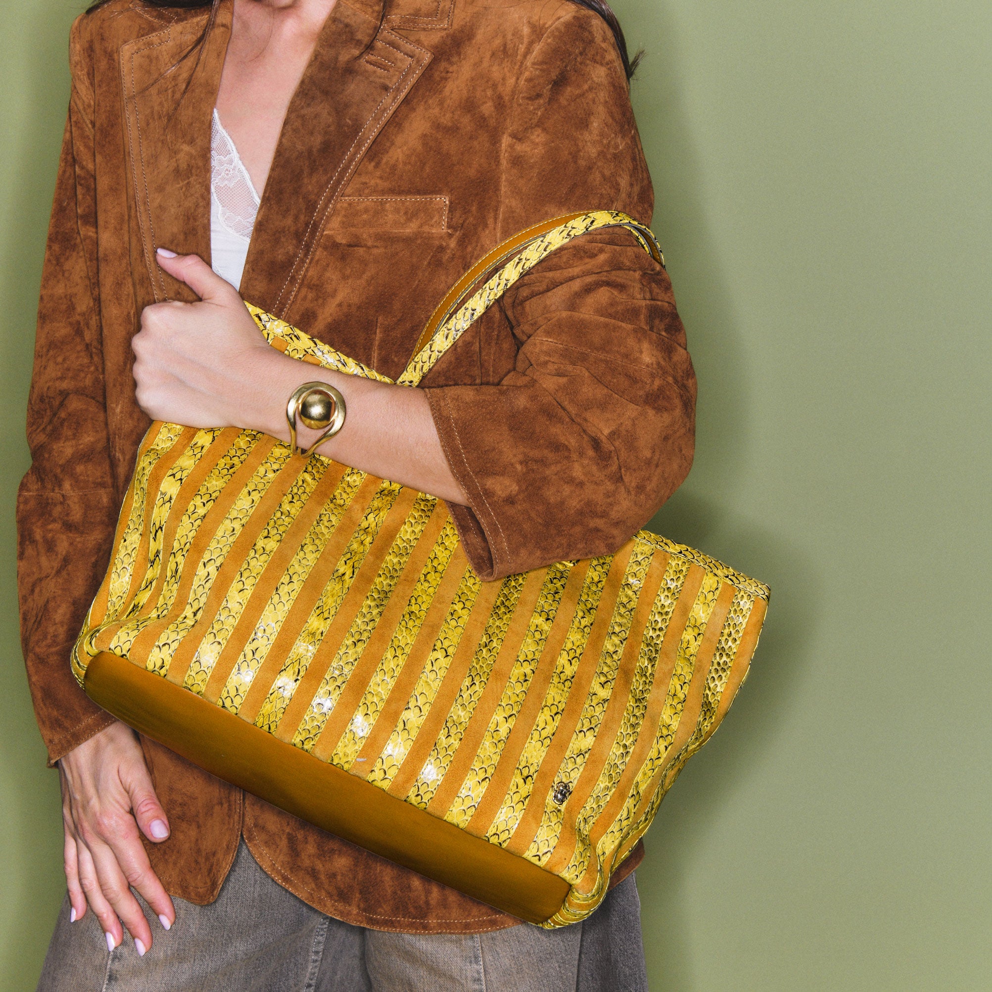 Marny Cobra Mimosa and Suede tote bag