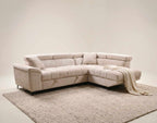 Camille - 5-Seater Corner Sofa Bed With Headrests And Storage - Textured Velvet - Beige