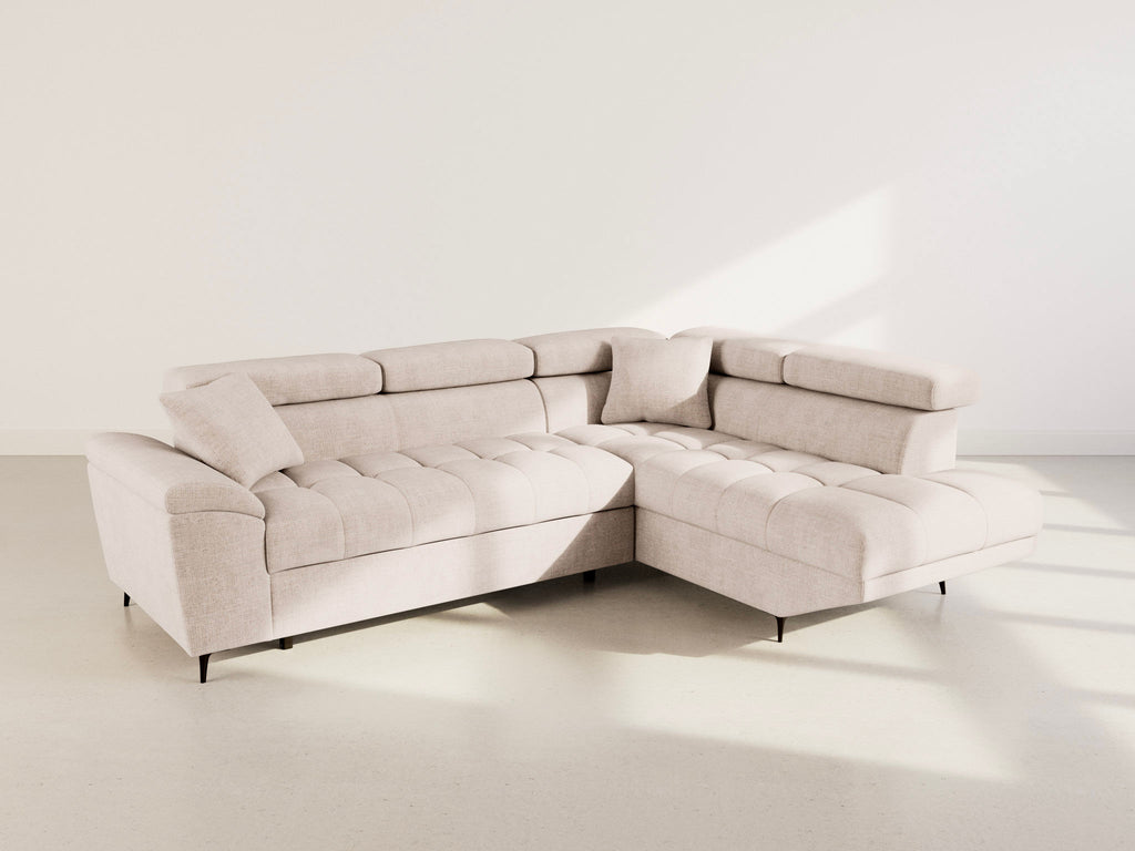 Camille - 5-Seater Corner Sofa Bed With Headrests And Storage - Textured Velvet - Beige