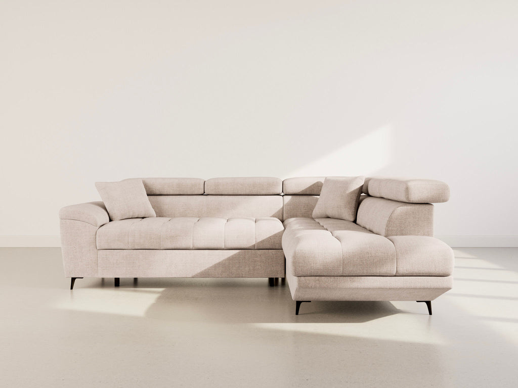Camille - 5-Seater Corner Sofa Bed With Headrests And Storage - Textured Velvet - Beige