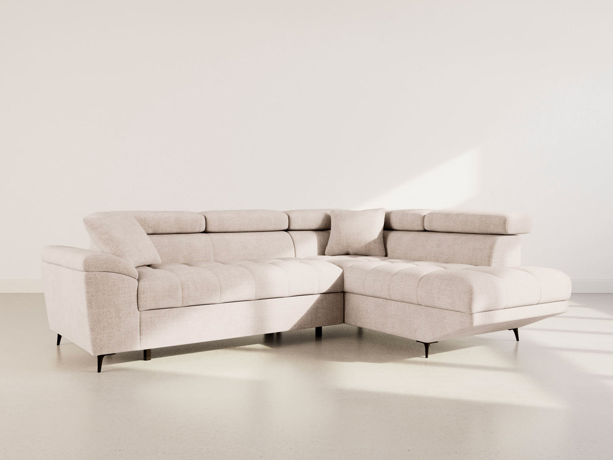 Camille - 5-Seater Corner Sofa Bed With Headrests And Storage - Textured Velvet - Beige