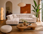 Camille - 5-Seater Corner Sofa Bed With Headrests And Storage - Textured Velvet - Beige