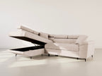 Camille - 5-Seater Corner Sofa Bed With Headrests And Storage - Textured Velvet - Beige