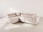 Camille - 5-Seater Corner Sofa Bed With Headrests And Storage - Textured Velvet - Beige