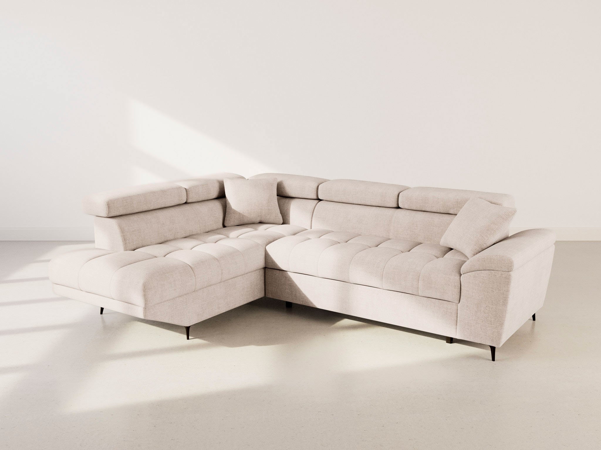 Camille - 5-Seater Corner Sofa Bed With Headrests And Storage - Textured Velvet - Beige