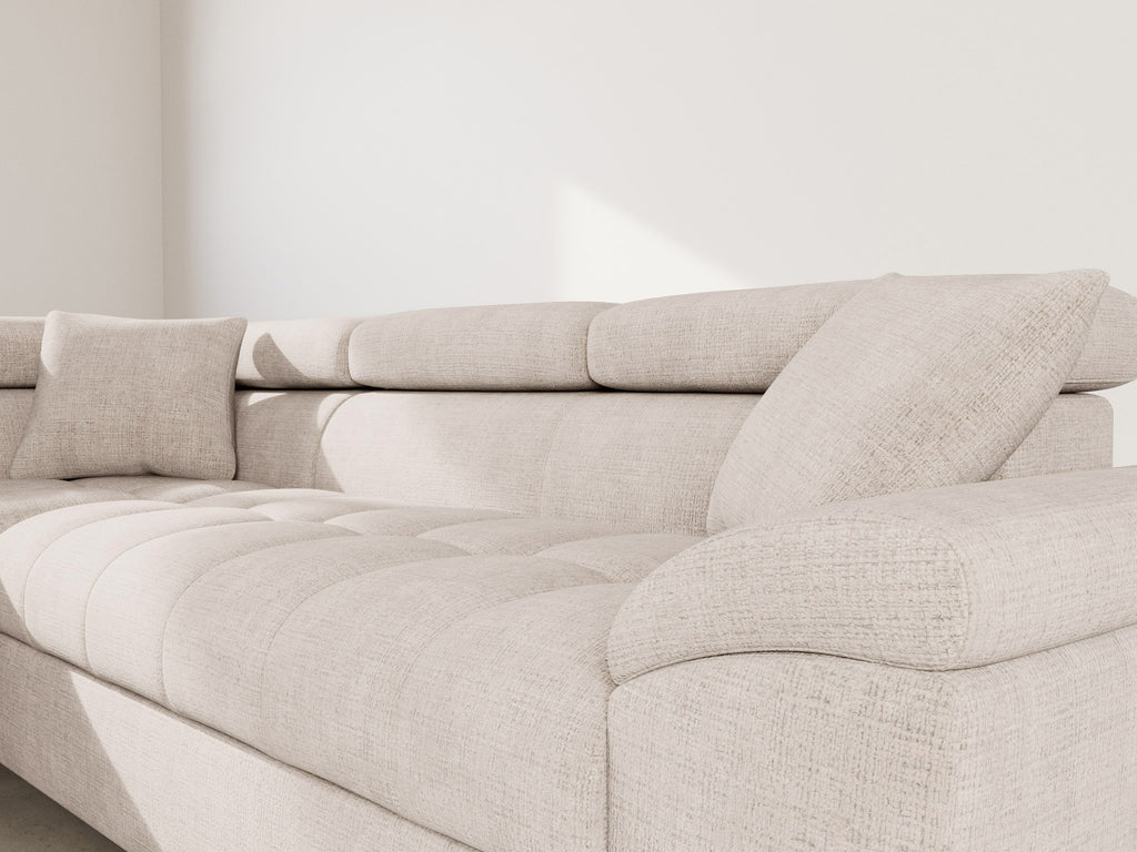 Camille - 5-Seater Corner Sofa Bed With Headrests And Storage - Textured Velvet - Beige