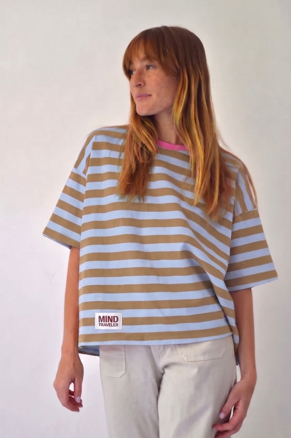 T-Shirt Nunu Bleu Clair Et Marron