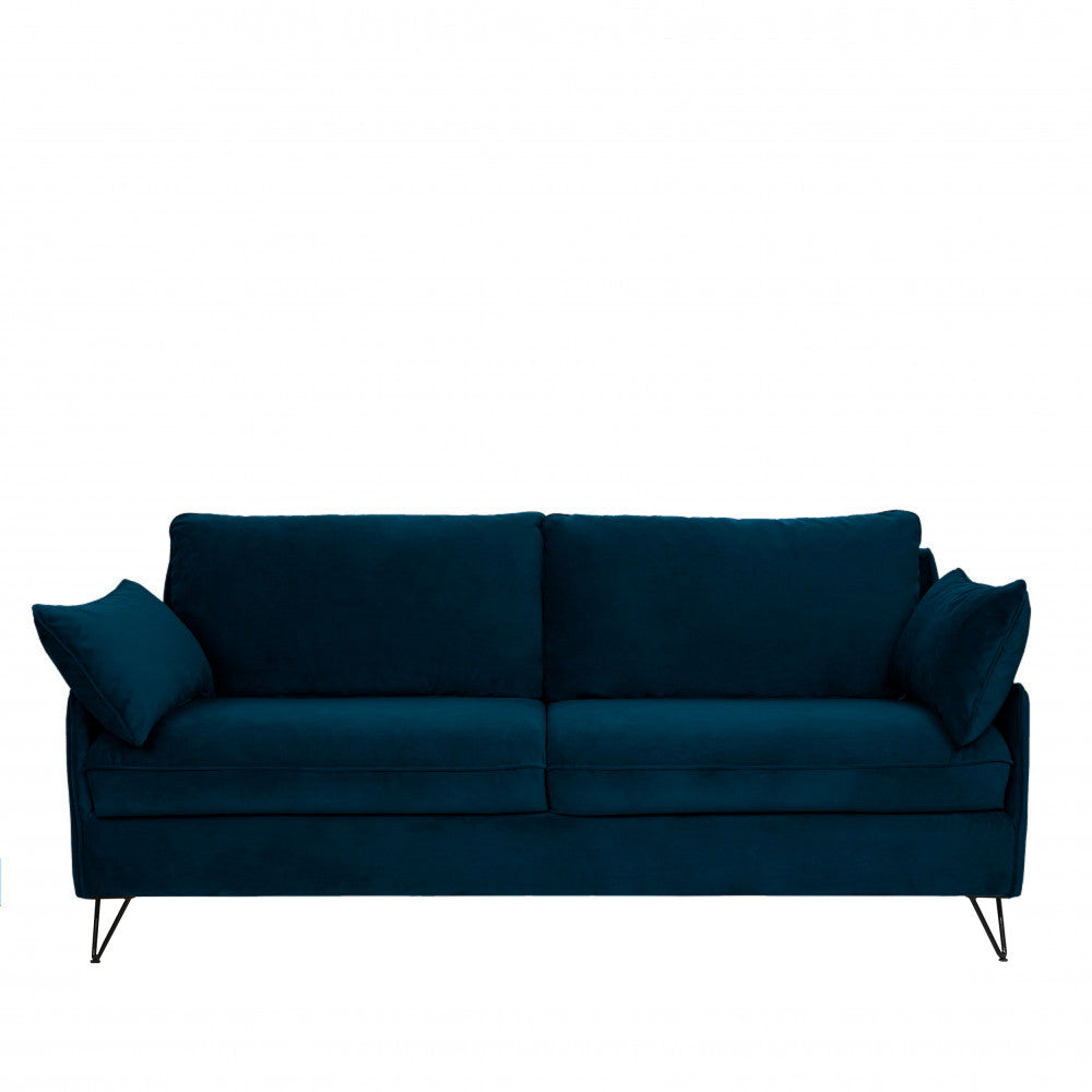 Lunery - Canapé 4 Places Convertible - Velours - Bleu nuit