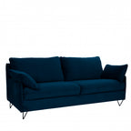 Lunery - Canapé 4 Places Convertible - Velours - Bleu nuit