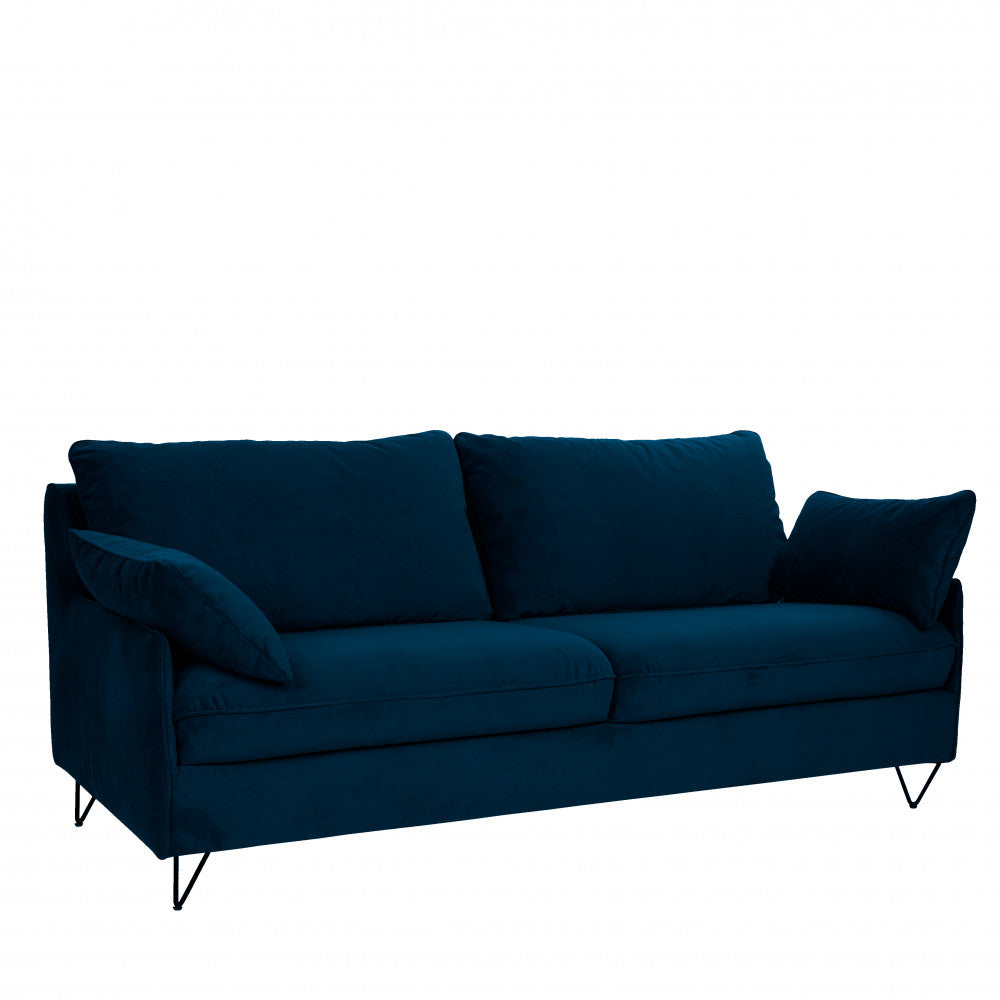 Lunery - Canapé 4 Places Convertible - Velours - Bleu nuit