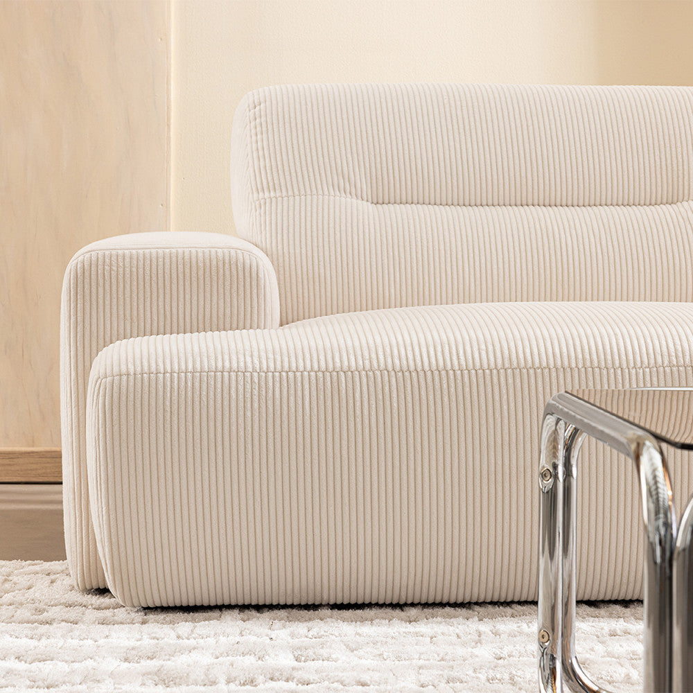 Stune - Sofá Recto de 4 Plazas - Pana con Reposabrazos Anchos - Crudo