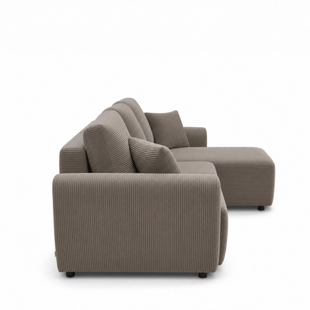 Jul - Sofá esquinero convertible reversible de 4 plazas - Pana - Topo