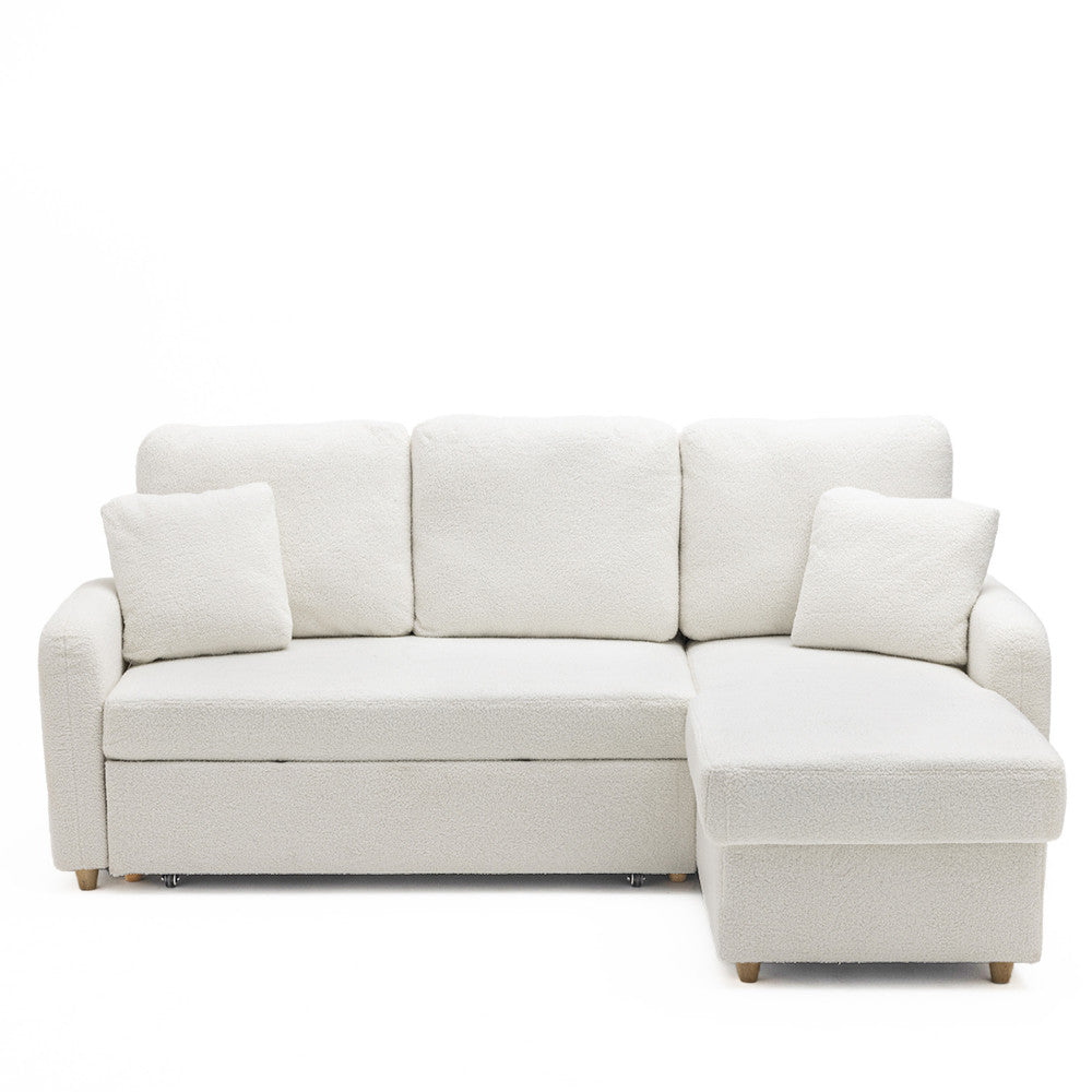 Matera - Sofá Esquinero Reversible Convertible De 3 Plazas - Tela Bouclé Con Arcón - Blanco