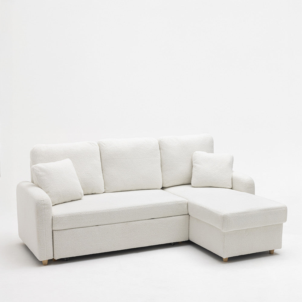 Matera - Sofá Esquinero Reversible Convertible De 3 Plazas - Tela Bouclé Con Arcón - Blanco