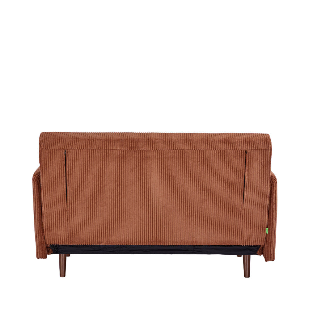 Belushi - Sofá cama de 2 plazas - Pana, patas de madera oscura - Terracota