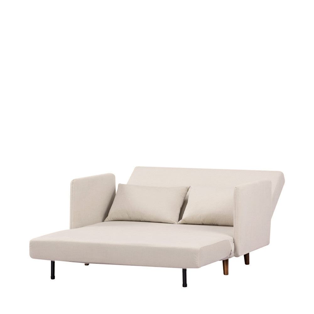 Belushi - Sofá cama de 2 plazas - Pana, patas de madera oscura - Beige