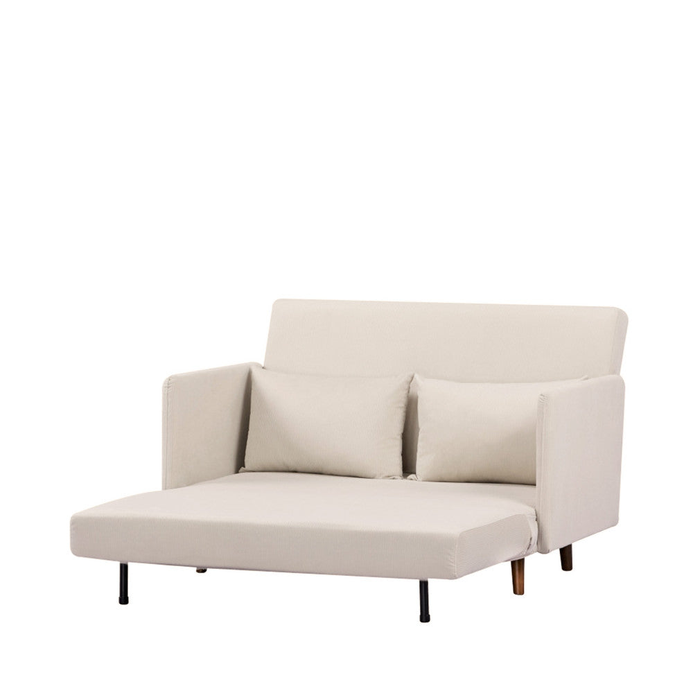 Belushi - Sofá cama de 2 plazas - Pana, patas de madera oscura - Beige