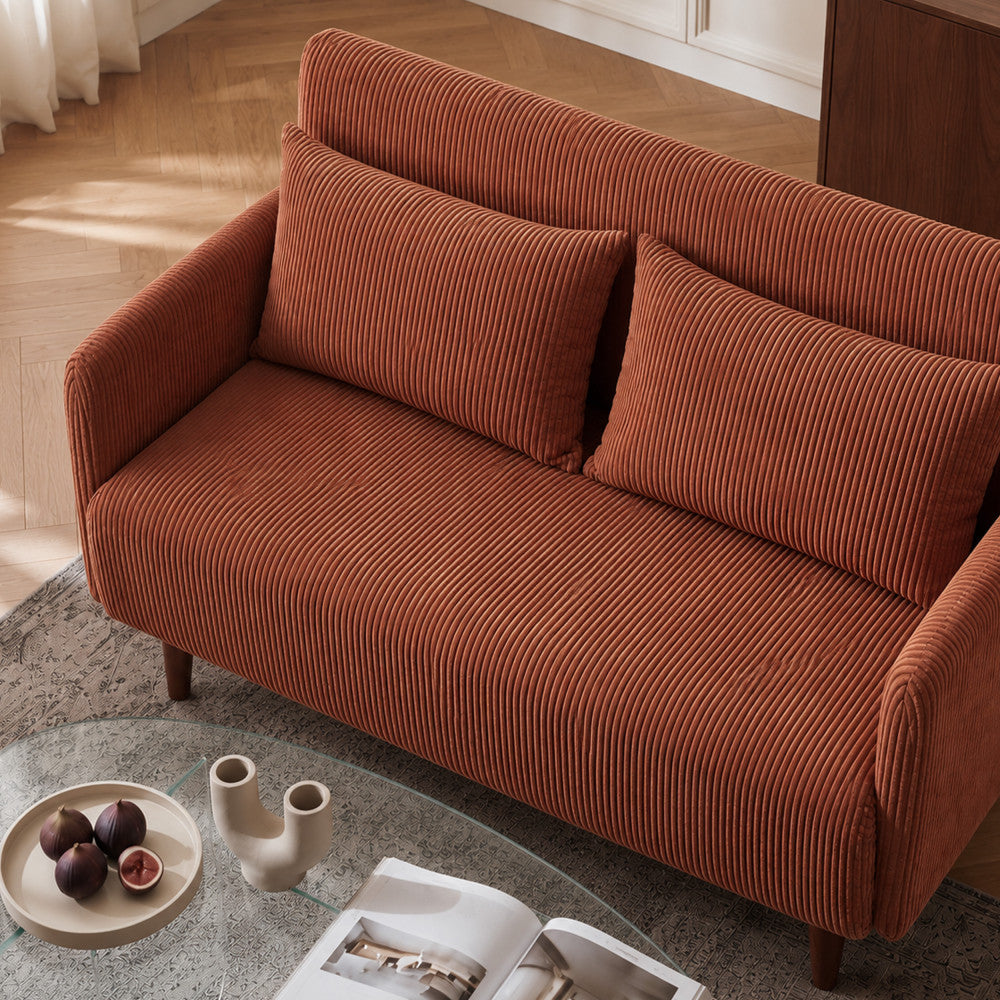 Belushi - Sofá cama de 2 plazas - Pana, patas de madera oscura - Terracota