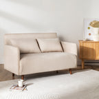 Belushi - Sofá cama de 2 plazas - Pana, patas de madera oscura - Beige