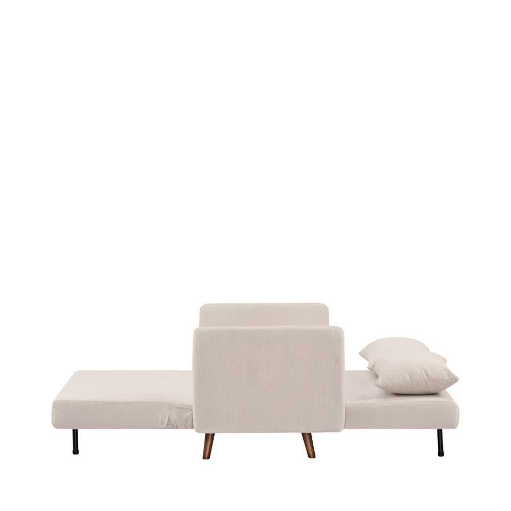 Belushi - Sofá cama de 2 plazas - Pana, patas de madera oscura - Beige