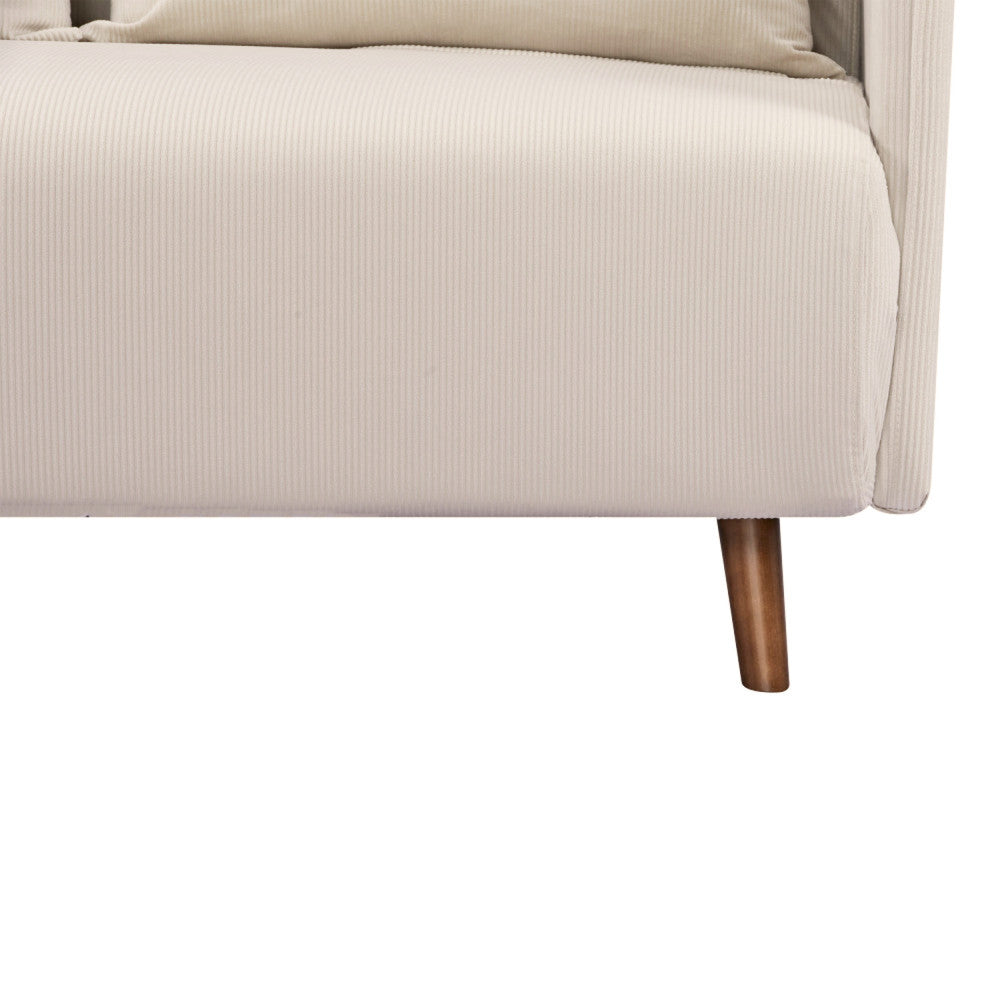 Belushi - Sofá cama de 2 plazas - Pana, patas de madera oscura - Beige