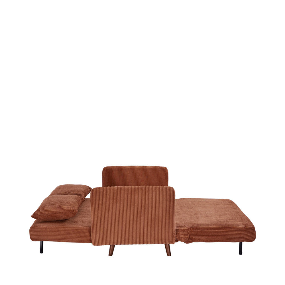 Belushi - Sofá cama de 2 plazas - Pana, patas de madera oscura - Terracota