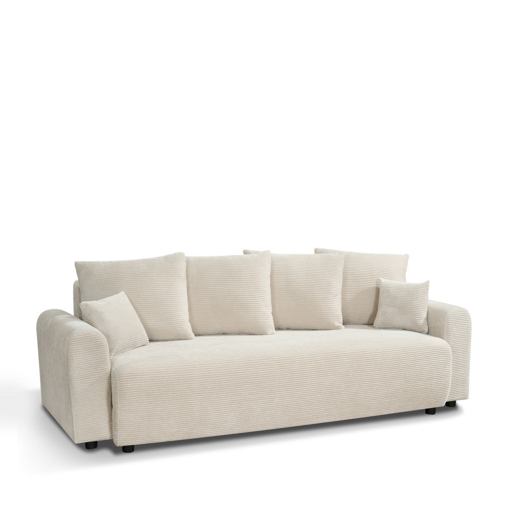 Pol - Divano Letto 3 Posti - Velluto a Coste - Beige