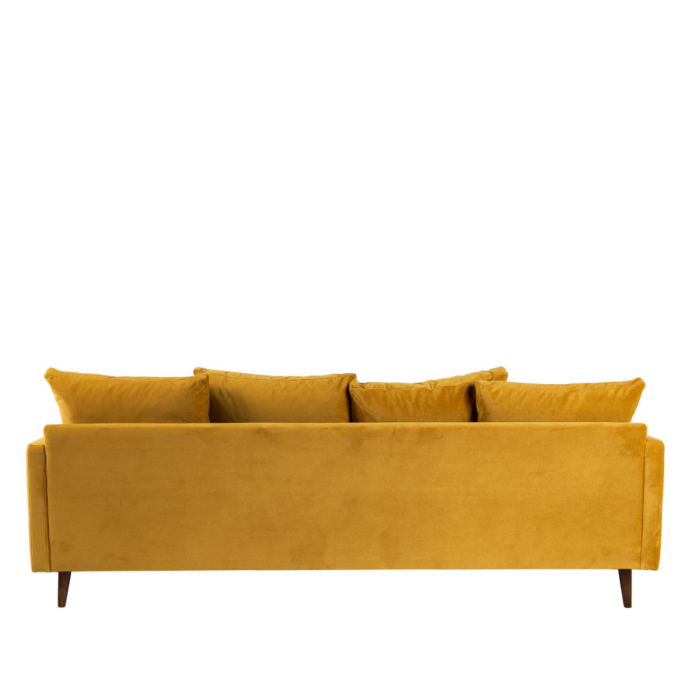 Villabon - Sofá cama de 4 plazas - Terciopelo, patas de madera oscura - Amarillo mostaza