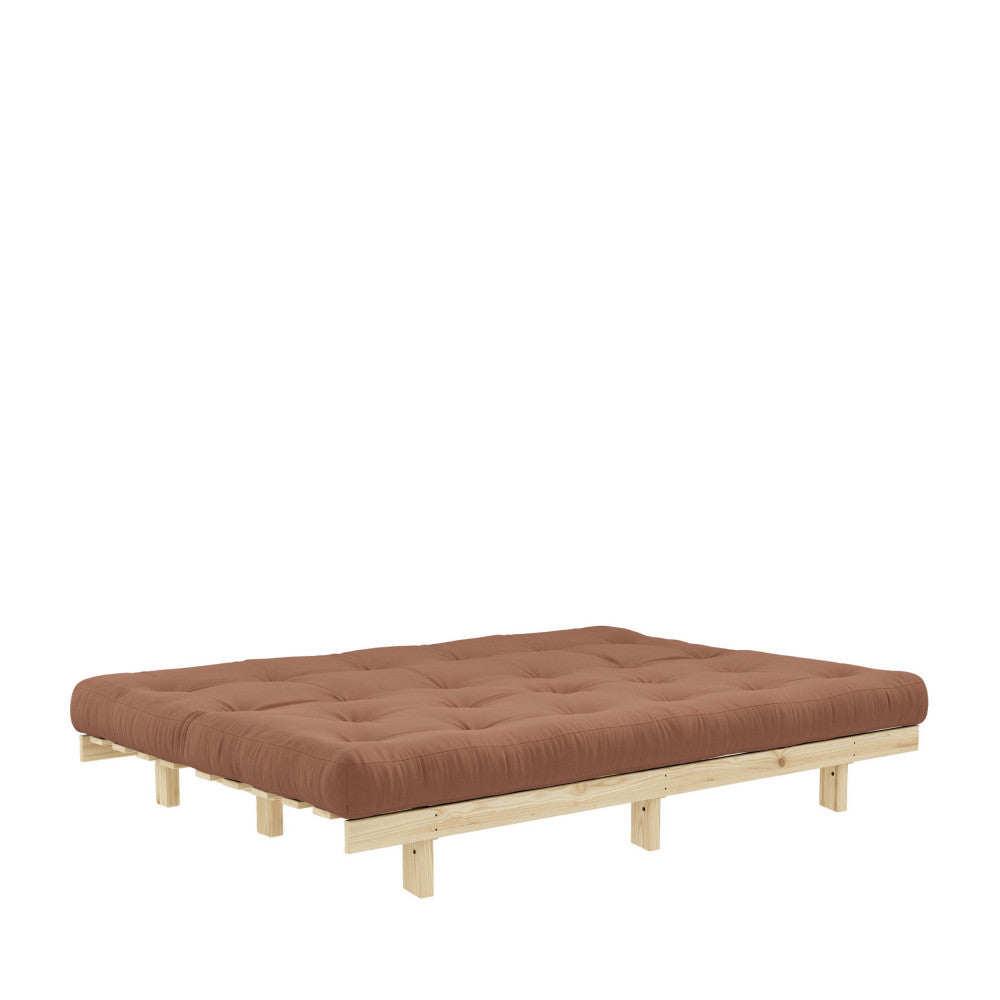 Lean - Sofá cama - Madera natural y tela - Marrón arcilla