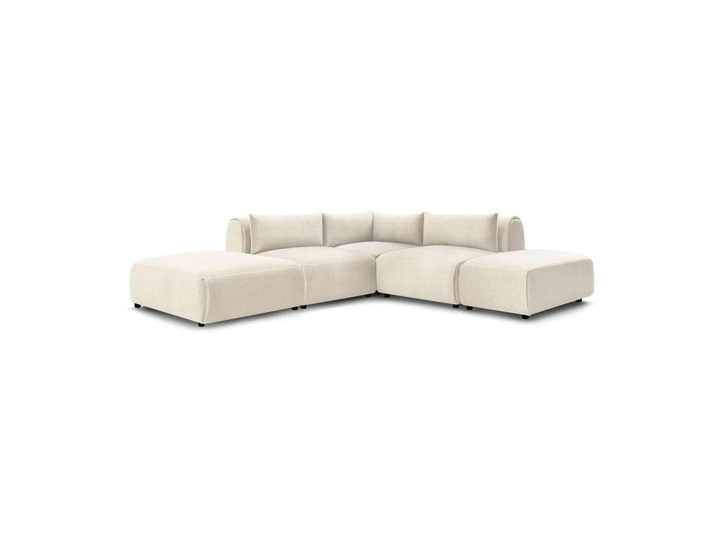 Jeanne - Fixed Modular Corner Sofa - Velvet Fabric with 2 Armless Chairs, 1 Corner Unit and 2 Pouffes