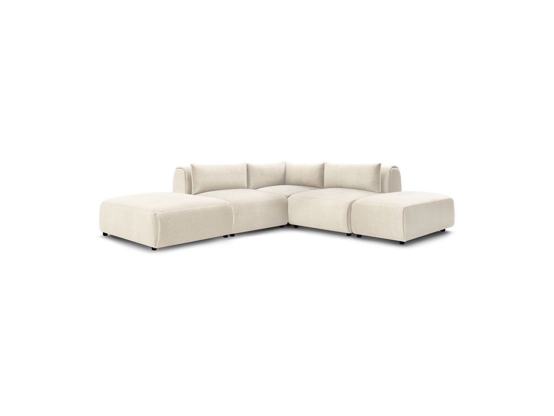 Jeanne - Fixed Modular Corner Sofa - Velvet Fabric with 2 Armless Chairs, 1 Corner Unit and 2 Pouffes