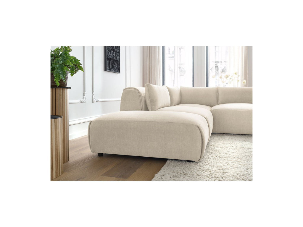 Jeanne - Fixed Modular Corner Sofa - Velvet Fabric with 2 Armless Chairs, 1 Corner Unit and 2 Pouffes