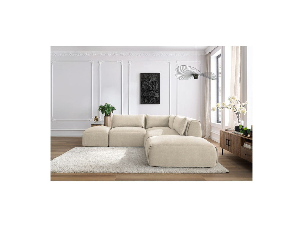 Jeanne - Fixed Modular Corner Sofa - Velvet Fabric with 2 Armless Chairs, 1 Corner Unit and 2 Pouffes